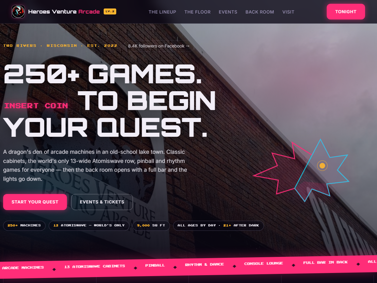 Heroes Venture Arcade website