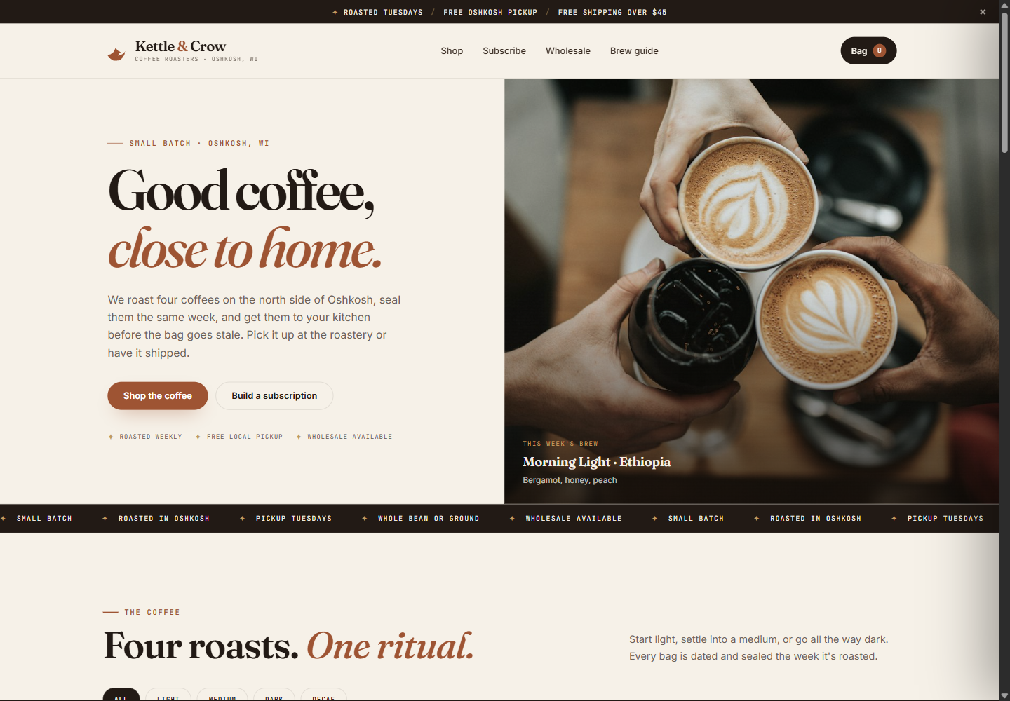 Kettle & Crow Coffee Roasters Shopify storefront