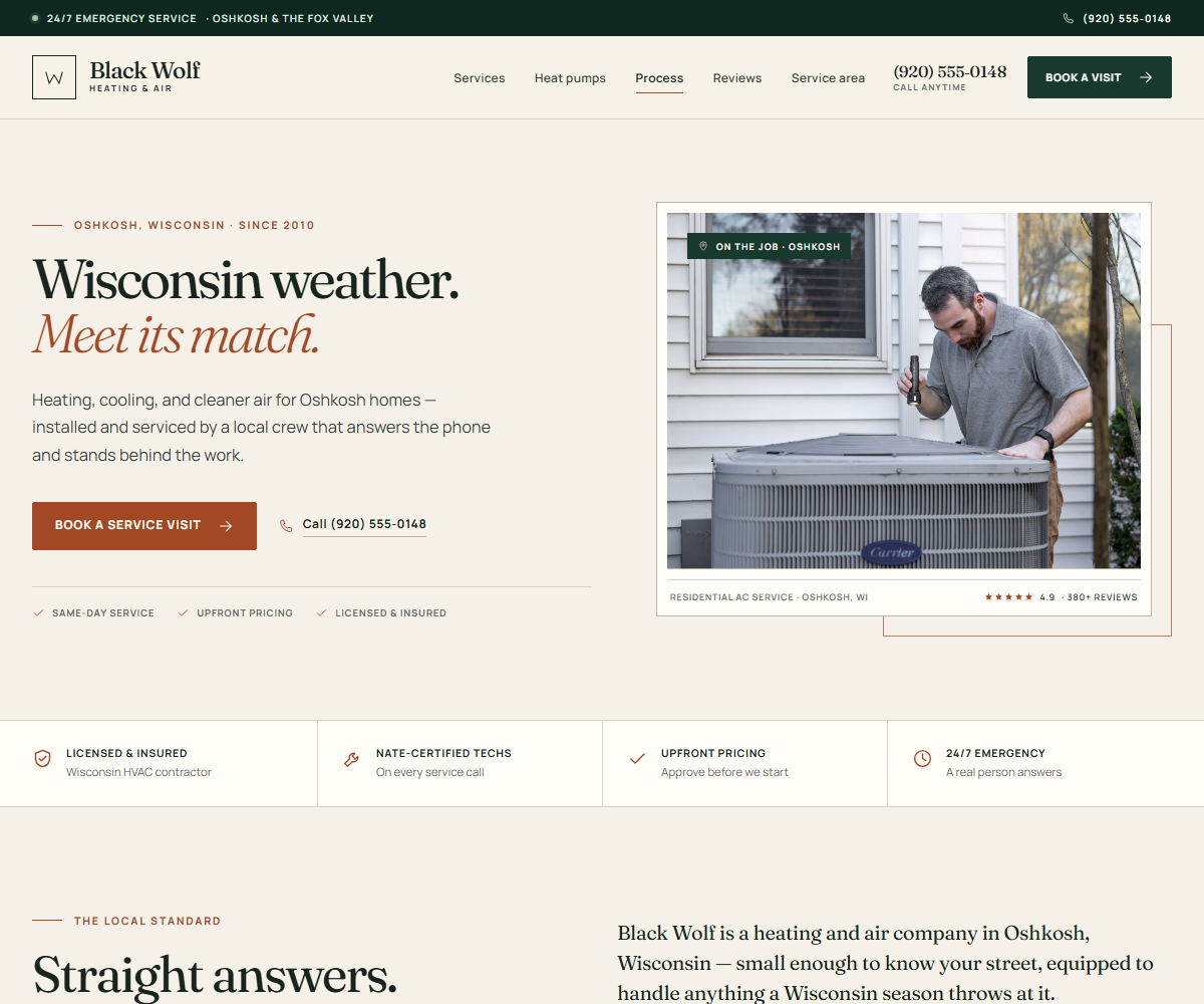 Black Wolf Heating & Air website