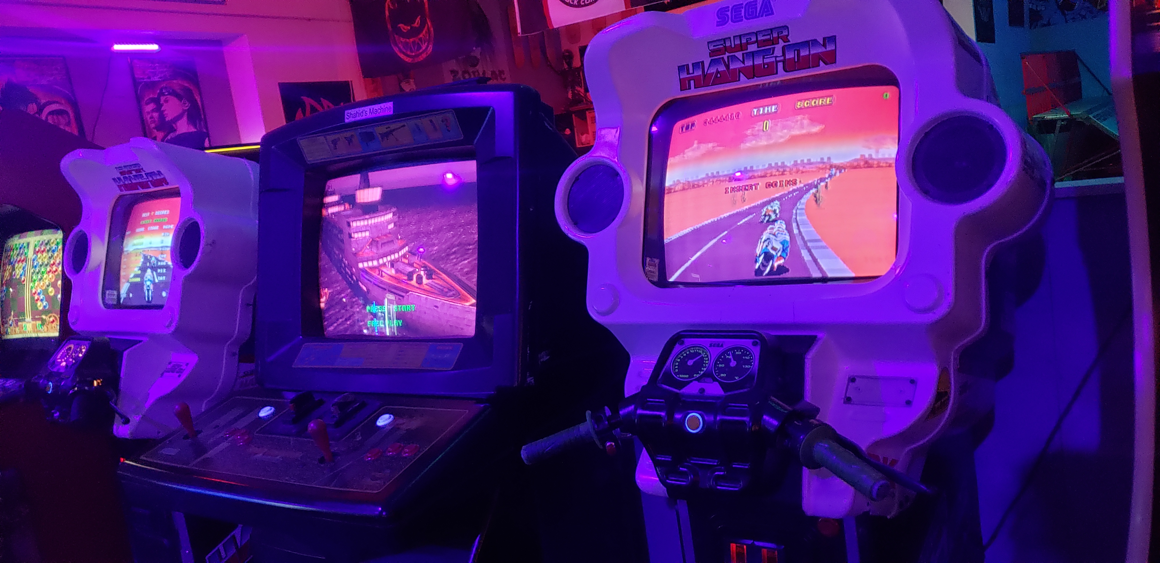 Panorama of the arcade floor — rows of cabinets